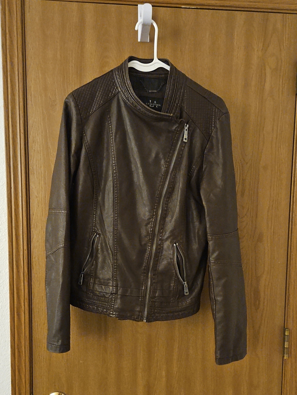 LA Coalition Dark Brown Leather Moto Jacket with Asymmetric Zip